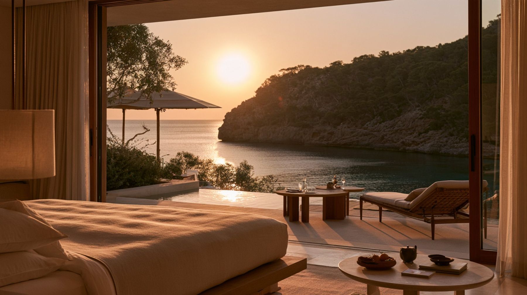 Suite opening to a private terrace and plunge pool over the cove
